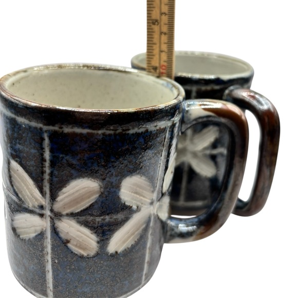 Vintage Otagiri Stoneware Mugs, Etched Flower Design, Set of 2; 10 oz - Picture 3 of 8